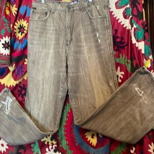 Men’s Pelle Pelle Denim Jeans Distressed Brown Zip Fly 36” x 34”